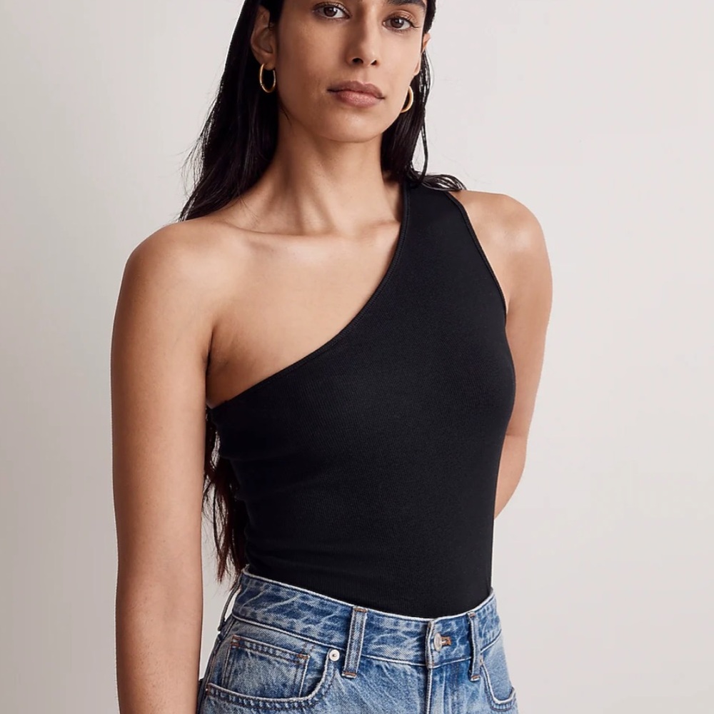 NWT Madewell Black Brightside Rib One-Shoulder Tank (L/XL)
